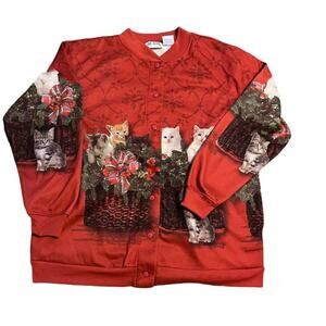 VTG 90s Christmas Kitten Button Down Sweatshirt